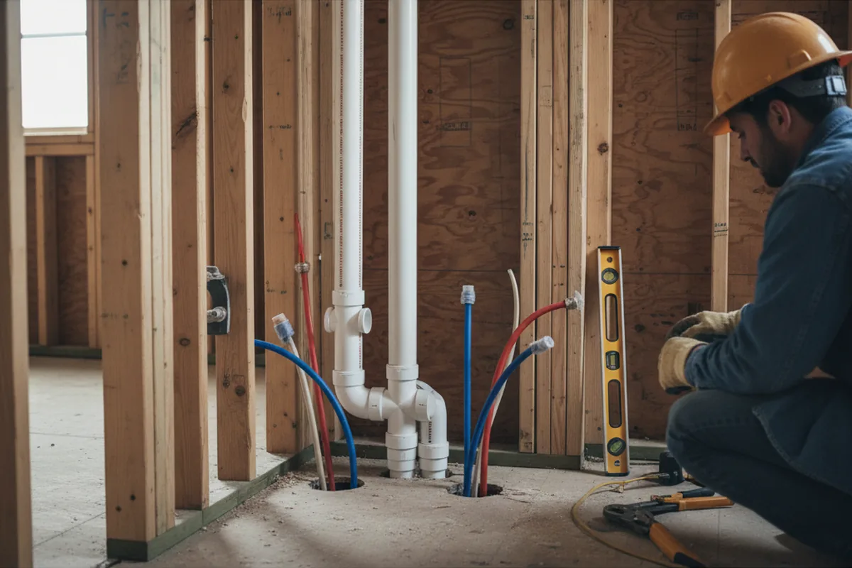 Drain and supply rough-in during Sump Pump Repair in Jenner